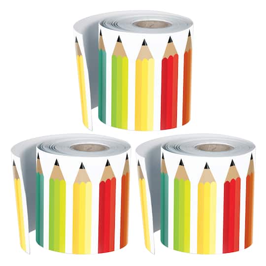 Schoolgirl Style Black, White &#x26; Stylish Brights Pencils Rolled Straight Border, 108ft.